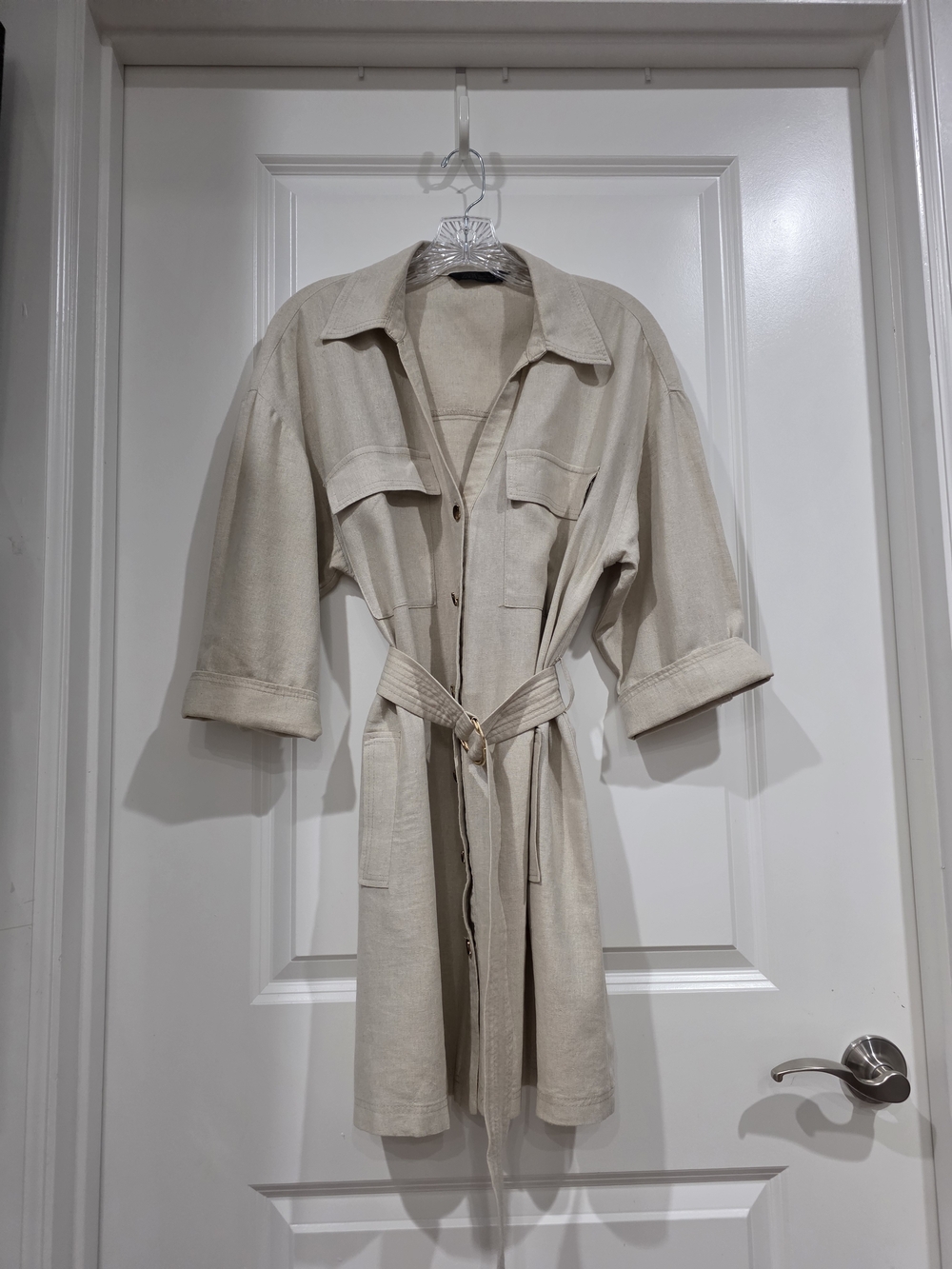Zara Cream Tie-Waist Shirt Dress